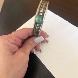 Elegant Silver and Green Bangle Bracelet